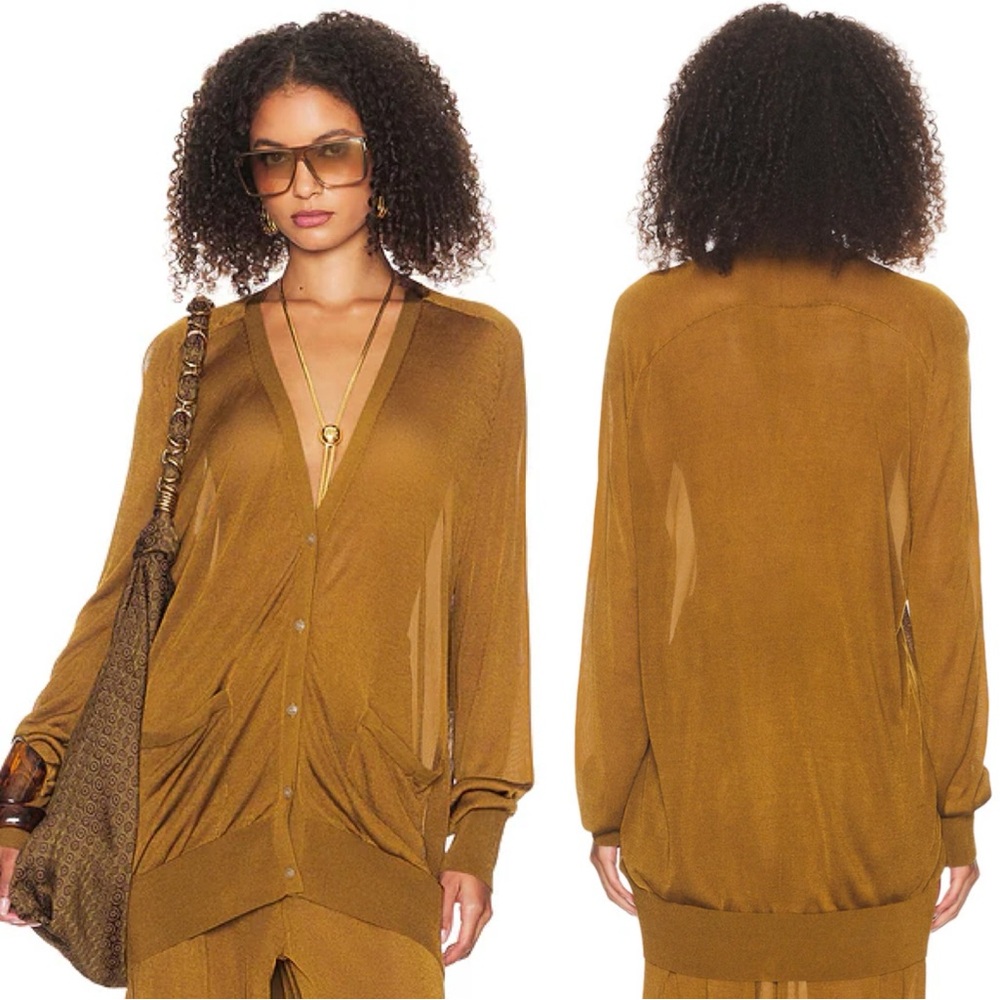 NWT Helsa Arlena Cardigan Brown Knit Silk Blend Sweater Oversized size S